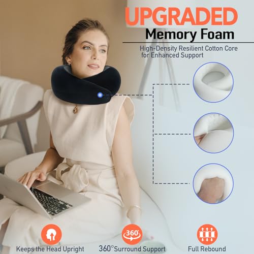 Image of Travel Pillow | High-Density Memory Foam Pillow with 360 Surround Support. Ergonomically Designed. Ideal for Airplane Travel and Home Use.