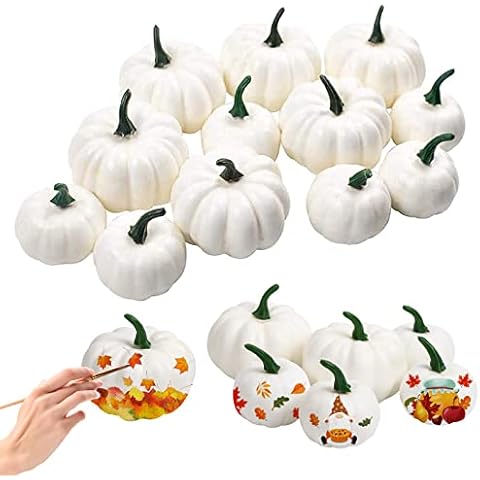 LoveInUSA Artificial Pumpkin, 12 Pcs Mini Size Fake Pumpkin White 6 x 2.25inch 6 x 3.25inch for Halloween Autumn Thanksgiving Party Decoration Photography Prop Cover