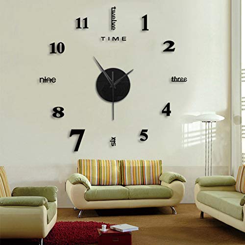 image for Kexle Frameless DIY Wall Clock,Modern 3D Mirror Wall Clock Decor,Roman