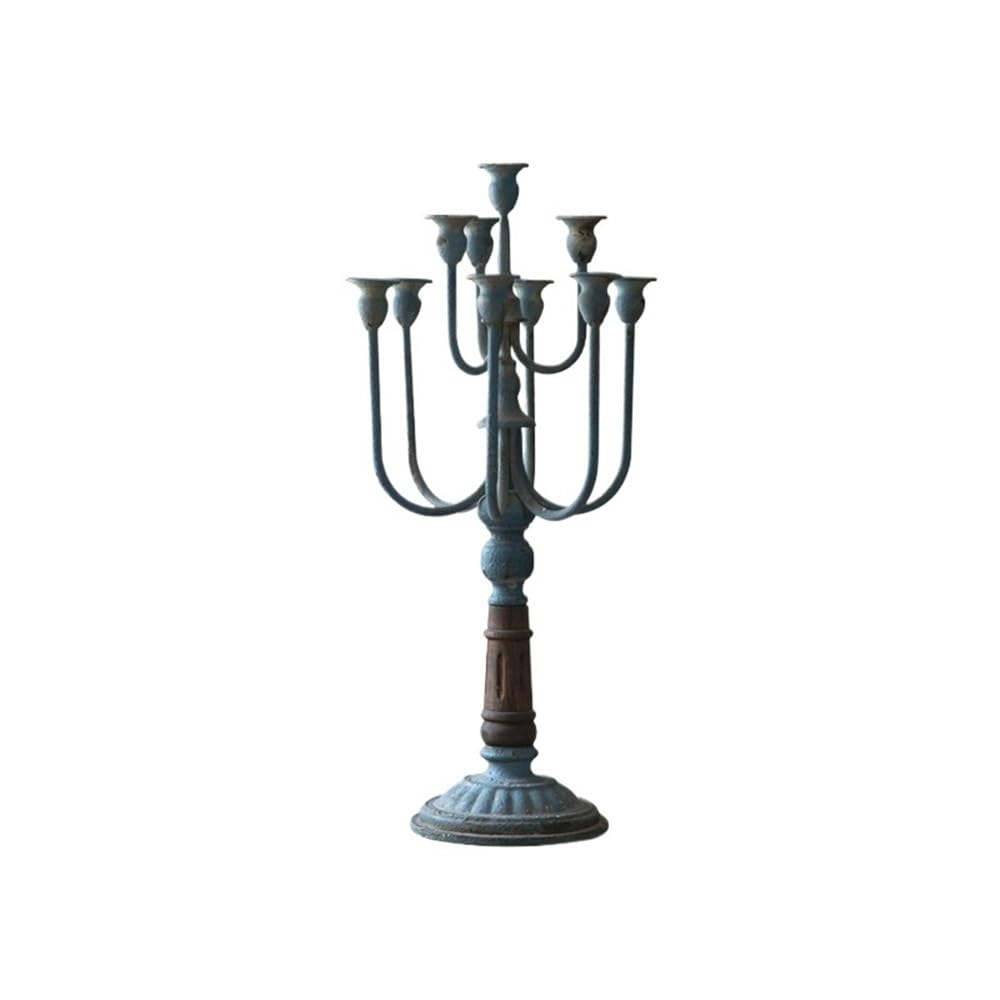 Candlelight Stand Retro Old Iron Candlestick Ornaments Flower Shop Wedding Western Restaurant Christmas Decoration Props Candle Sticks Holder(Blue)