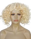 Anogol Hair Cap+ Light Platinum Blonde Lace Front Wig Synthetic Hair Short Curly Bob Wigs Glueless Natural Hairline For Women