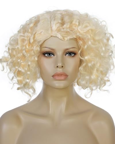 ANOGOL Hair Cap+ Blonde Curly Wig for Women 613 Wig Short Blonde Cosplay Wigs Adult Pelucas De Mujer Synthetic Wigs Halloween Party Costume