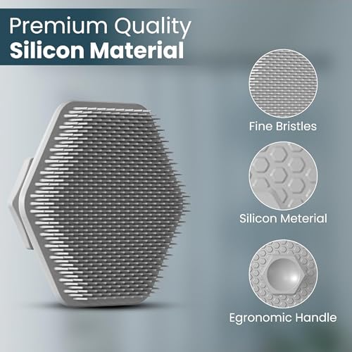 Image of Silicone Face Scrubber Brush with Handle for Facial Cleansing and Body Washing (Grey)