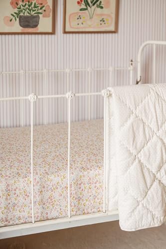 Image of Pehr Crib Sheet, Floret | Breathable Brushed Organic Cotton for Soft Sleep | Snug Fit | Reusable Fabric Bag Packaging | Standard Crib Mattresses up to 52 inchL x 28 inchW x 8 inchH