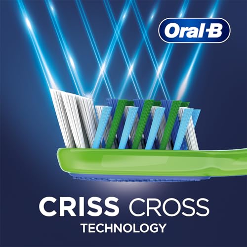 Oral-B Criss Cross Deep Clean Medium Bristles Manual Toothbrush For Adults,Tongue Cleaner, Multicolour Tooth Brush Set, Oral B Dentist Recommended Brand (Family Pack of 4)
