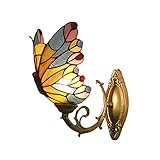 LITFAD Butterfly LED Wall Lamp Tiffany Style Wall Sconce Lighting Decorative Wall Mount Light Stained Glass in Antique Brass for Children Room Dining Room Restaurant Hotel - Red