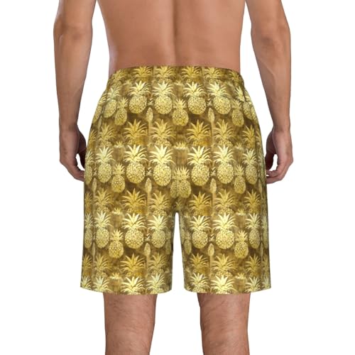 Gold Pineapple Background Print Stylish Beach Shorts Swim Trunks Lightweight Breathable Summer Outdoor Activities3
