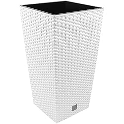 Macetero Ratan Blanco Maceta alta cuadrada 19 L Prosperplast Rato Square de plástico CON depósito en color Blanco, 45 (alto) x 24 (ancho) x 24 (profundo) cms