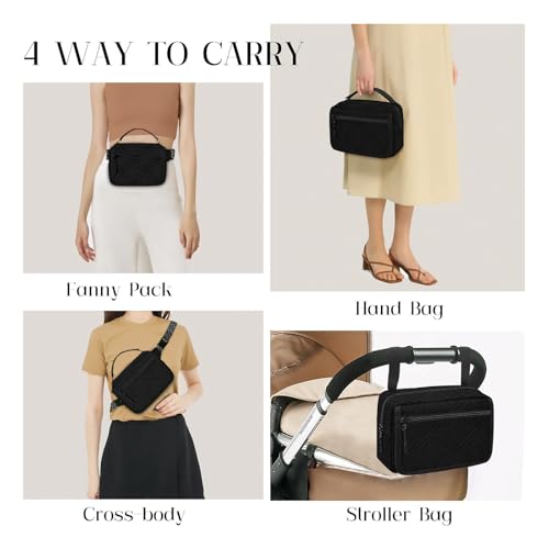 Image of Small Diaper Bag with Portable Changing Pad, Mini Crossbody Diaper FannyPack with Wipes Pocket, Women Waist Bag for Travel (Quilted Black, Large)