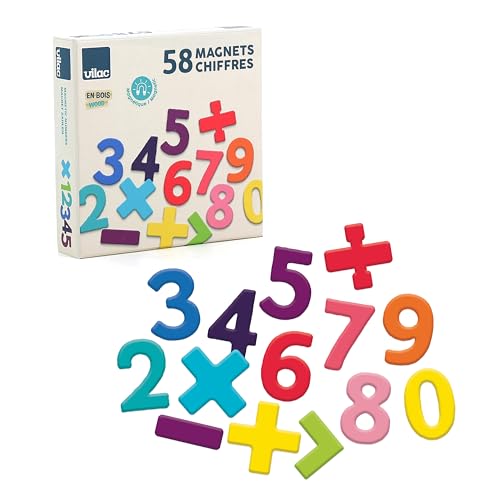 VILAC - Magnets Chiffres 58 pcs - Jeux Éducatifs - 58 Magnets Chiffres en Bois - Jeux d'Eveil pour Enfant en Bois - Jouet pour Enfant Dès 3 Ans - 6707