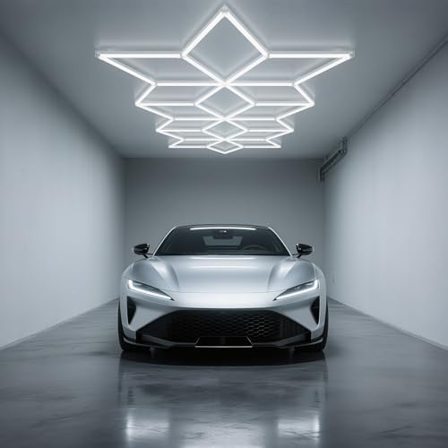 Rhombus LED Garage Light - Hexagonal Snow Lights, 710W 78100LM Super Bright Garage Ceiling Lights, Larger Size Honeycomb Light for Warehouse, Workshop, Gym, Car Basement