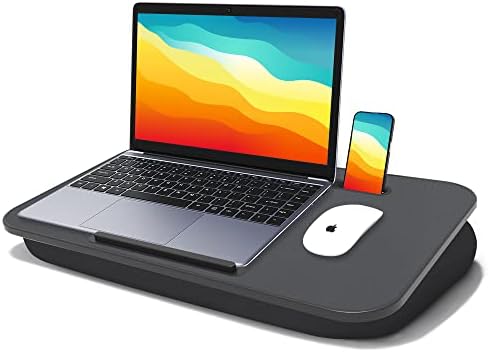 Lap Desk with Cushion, Fits up to 17 inch Laptop, Pillow Designed Adjustable, Portable Laptop Stand with Tray, Pad & Phone Holder, Home Office for Bed/Couch/Car/Reading/Writing(Black: 21.8x12.1 in)