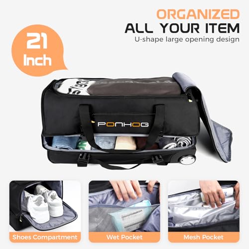 Rolling Duffle Bag with Wheels, Large Travel Duffel Bag with Shoe Compartment, Water Resistant Rolling Wheeled Luggage for Men Women Weekender Overnight Trip3