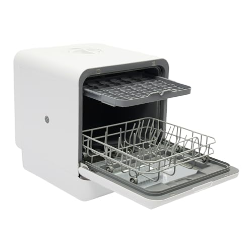 Lave-vaisselle de table, mini lave-vaisselle avec 4 programmes et réservoir d'eau intégré de 4 litres, raccords d'eau flexibles, fonction séchage à l'air...