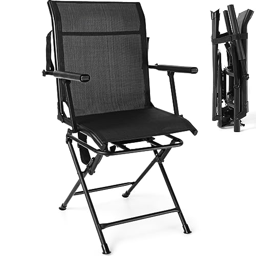 DORTALA 360 Degree Swivel Hunting Blind Chair, Portable Swivel Blind Stool w/Armrest, Sturdy Metal Frame, Mesh Back, Ground Hunting Blind Chair for Adults, Great for Outdoor, Hunting, Camping, Black