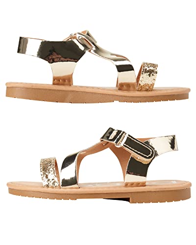 Bebe Girls’ Sandals – Strappy Patent Leatherette Glitter Sandals (Toddler), Size 9 Toddler, Gold #TOP3