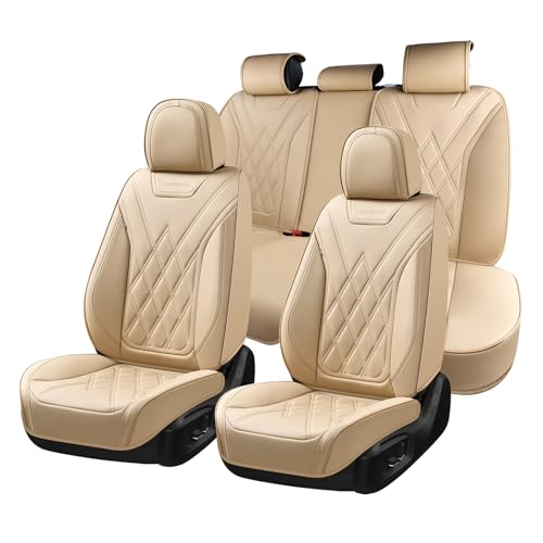 Image of Coverado Car Seat Covers Full Set, Seat Covers for Cars, Front Seat Covers and Back Seat Cover Waterproof Leather Automotive Seat Cover, Universal Car Interior Protectors Cushion for Most Cars