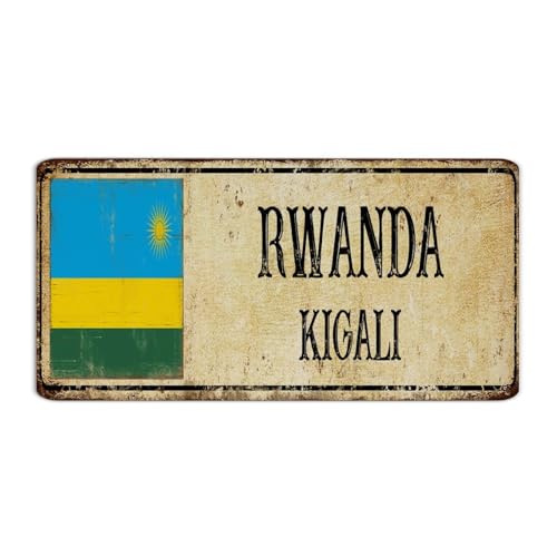 Panneau en métal à suspendre Rwanda KIGALI - Décorations murales pour garage, chambre, arrière-cour, terrasse, souvenir de pays national, affiche d'art routière, cadeau pour salon, 15,2 x 30,5 cm