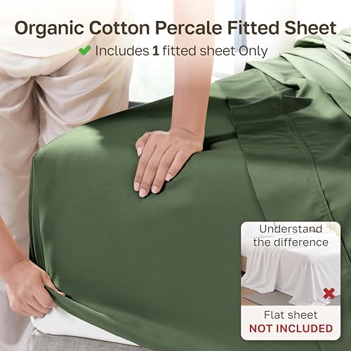 Image of California Design Den 100% Organic Cotton Fitted Sheet Queen, Olive Green