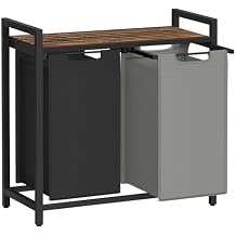 VASAGLE Laundry Hamper, Laundry Basket, Laundry Sorter with 2 Pull-Out and Removable Bags, Shelf, Metal Frame, 2 x 12.1 Gallons 46 L, 28.8 x 13 x 28.4 Inches, Bicolor and Rustic Brown UBLH201X01