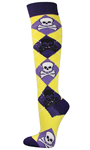 SocksKnee Skull Pattern Fashion Women Stylish Argyle Knee High Socks - Purple/Lavender/Yellow