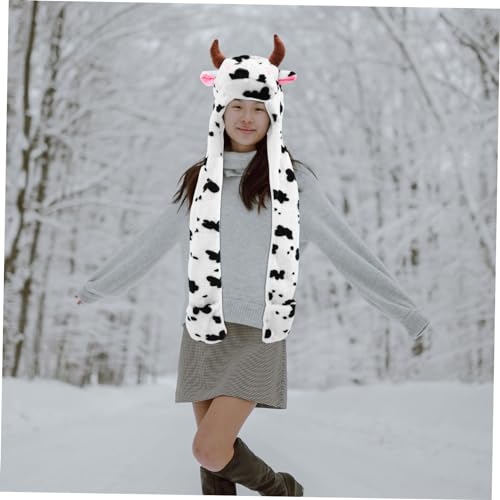 Cartoon Plush Animal Hat with Gloves Winter Windproof Earmuffs for Boy Girl Creative and Warm Outdoor Beanie for Cold Weather Fun4