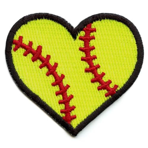 Softball Heart Patch Sports Underhand Pitch Embroidered Iron On