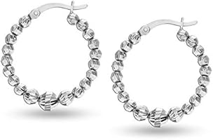 HIKARO Sterling Silver Jewelry Light-Weight Hollow Bead Hoop Earrings for Teen Women