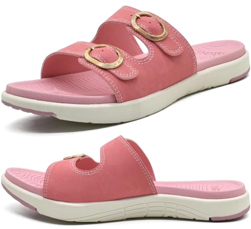 COFACE Sandalen Damen Orthopädische Comfortfüße Plantarfasziitis Arch Support Orthotic Slides Sandalen Sommer badelatschen Leicht Outdoorsandale Verstellbare Riemen Yoga fussbett,Rosa Größe 40