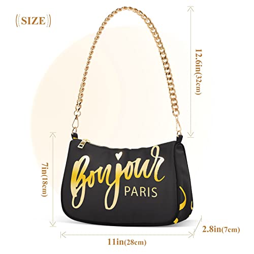 OTVEE Bonjour Paris Golden Black Shoulder Bags for Women Small Handbags Mini Clutch Purse3