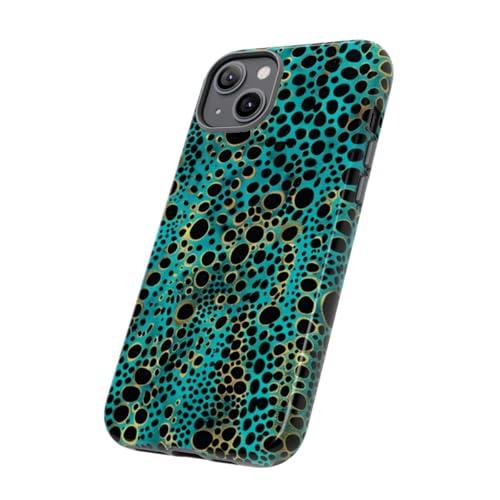 Coque iPhone 14 Plus motif à pois abstraits turquoise rigide antichoc - 2
