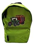 Kindergarten Rucksack mit Traktor Silagewagen Stickerei, grüner Trecker mit grauen Felgen