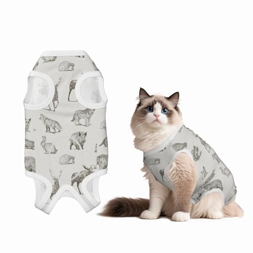 Animals Drawings Pattern Recovery Suit for Dogs Cats Dog Recovery Suit Fit Female and Male Spay Pets Pet Surgery Suit