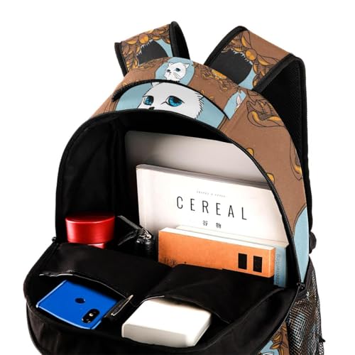 Sac à dos d'école multicolore à motif chat avec compartiments ergonomiques - 4