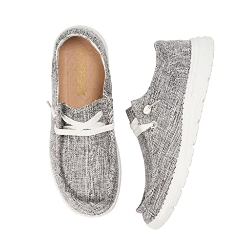Women's Slip On Loafer Shoes Canvas Low Top Fashion Sneakers Casual Flat Comfortable Walking Shoes Flax Grey 09 #TOP2