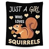 Squirrel Blanket Gifts - 40x50 Inches Cute Throw for Girls - Black Soft Cozy Fluffy Blankets for Couch
