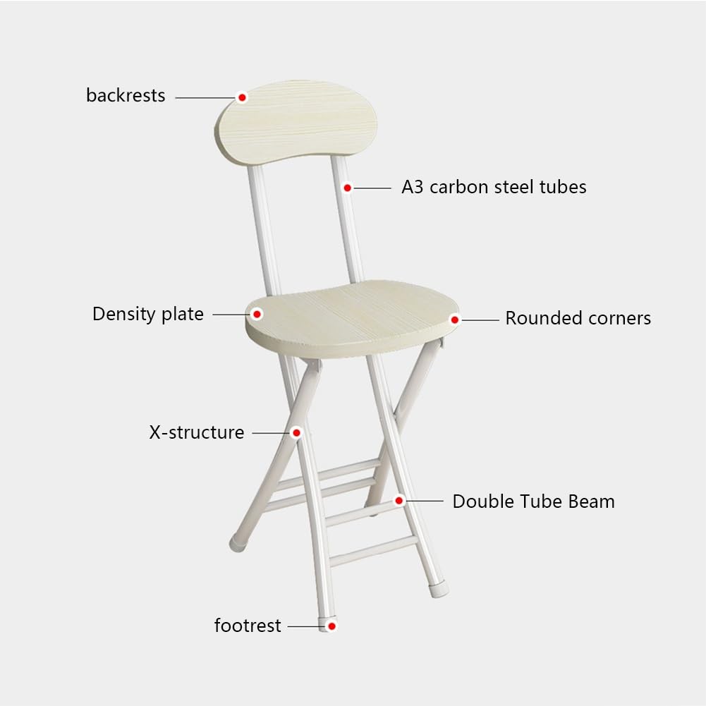 Tabouret de Bar Pliant, Chaise Pliante Portable de 18 Pouces avec Dossier, tabourets Hauts de comptoir Ronds Pliables for Adultes Cuisine Camping(Light Yellow)