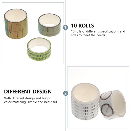 Wakauto 10 Rolls Calendário Washi Tape Tape Japonesa Mascaramento Fitas Decorativas Data Dia Mesinha