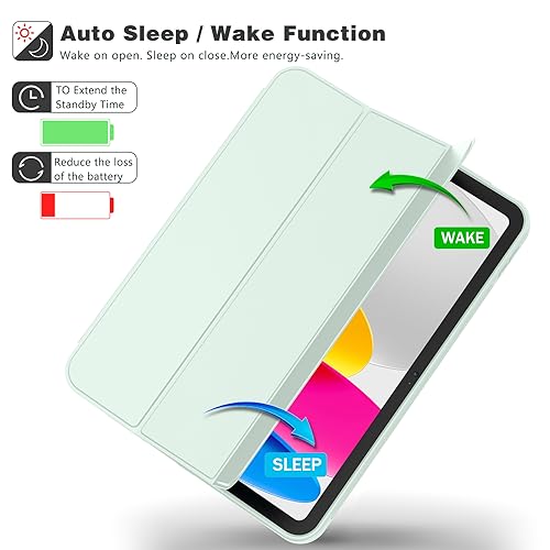 Image of ToaPoia Case for iPad (A16) 11 Inch 2025 /iPad 10th Generation 10.9 Inch 2022, Slim Trifold Stand Protective Cover with Pencil Holder and Soft TPU Back,Support Auto Sleep /Wake (Pale Green)