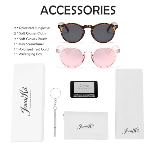 Image of JOVAKIT Vintage Kids Polarized Sunglasses for Girls Boys Age 2-9, Round Sun Glasses for Children UV400 Protection
