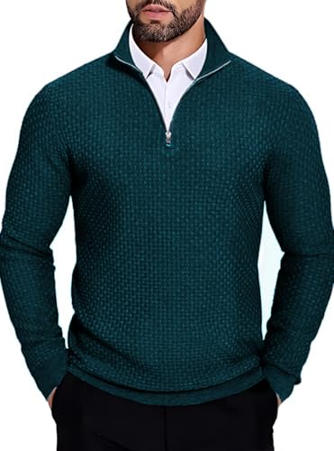 Image of TYSORT Men High Neck Zipper Full Sleeve Waffle Knitted Winter Sweater,Waffle Knit Sweater for Men