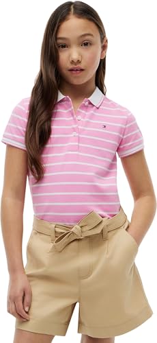 Image of Tommy Hilfiger Girl's Essential Polo Ss KG0KG08556 S/S Polo, Pink (Pink Daisy Stripes), 8 Years