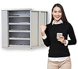 Line Leader Charging Cabinet for 10 Devices | Wall Mounted Locking Storage for Electronics | Works with Phones, Walkie Talkies and Other Small Rechargeable Devices! (Gray) (19 x 6.25 x 26.50)