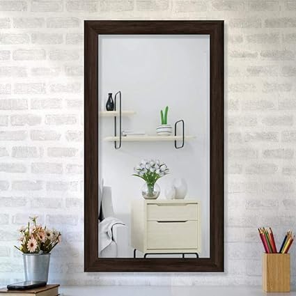 SEVEN HORSES Brown Sunmica Finish Wall Mirror for Dressing,Bathroom,Hallway,Washbesin Fiber Wood Made (Size 14.5X26.5 Inch)-image-39