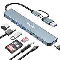 DEMKICO 8 in 1 Hub USB C con 4 Porte USB, Lettore Schede SD/TF, Jack Cuffie 3,5 mm, Porta Dati USB C, Compatibile con MacBook Pro/Air/XPS/Tablet/Smartphone e altro ancora (Grigio)