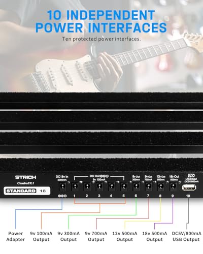 Image of STRICH Pedal Board with Built-in Power Supply, Guitar Pedal Board 18 inch x 11 inch2.65lb Lightweight Aluminum Alloy with Pedal Cables, Bag, Hook Loop Strips STANDARD 18