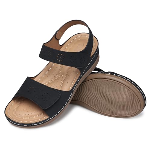 SHIBEVER Black Flat Sandals Women Comfortable Dressy Walking Shoes by SHIBEVER - Used condition - Image 4