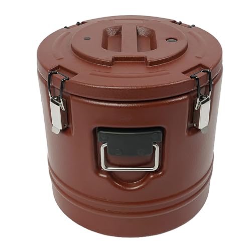 GQWQNIO 20L Thickened Insulated Food Warmer Bucket, 3-Layer Stainless Steel Thermal Soup Container with Lid, Portable Hot Cold Storage Barrel for Catering, Party, Picnic and Daily Use, Brown