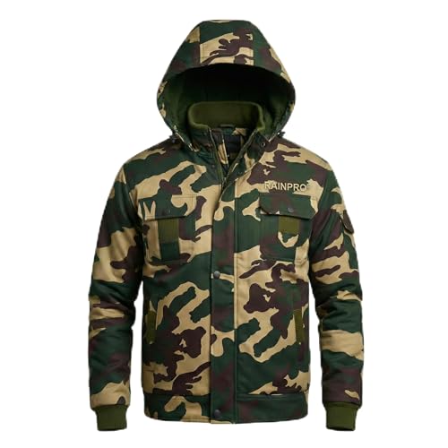 Image of BIKEBLAZER RAINPRO Camouflage Winter Jacket for Men with Hood | Heavy Padded Warm Jacket | Windproof, Cold Weather Outdoor Army Style Jacket