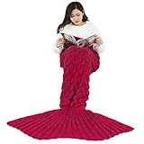 WSLCN Mermaid Tail Blanket for Adults Kids Handmade Knitted Crochet Sleeping Bag Warm...